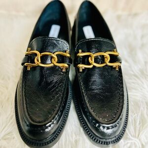 Steve Madden Black Loafers with Gold Chain